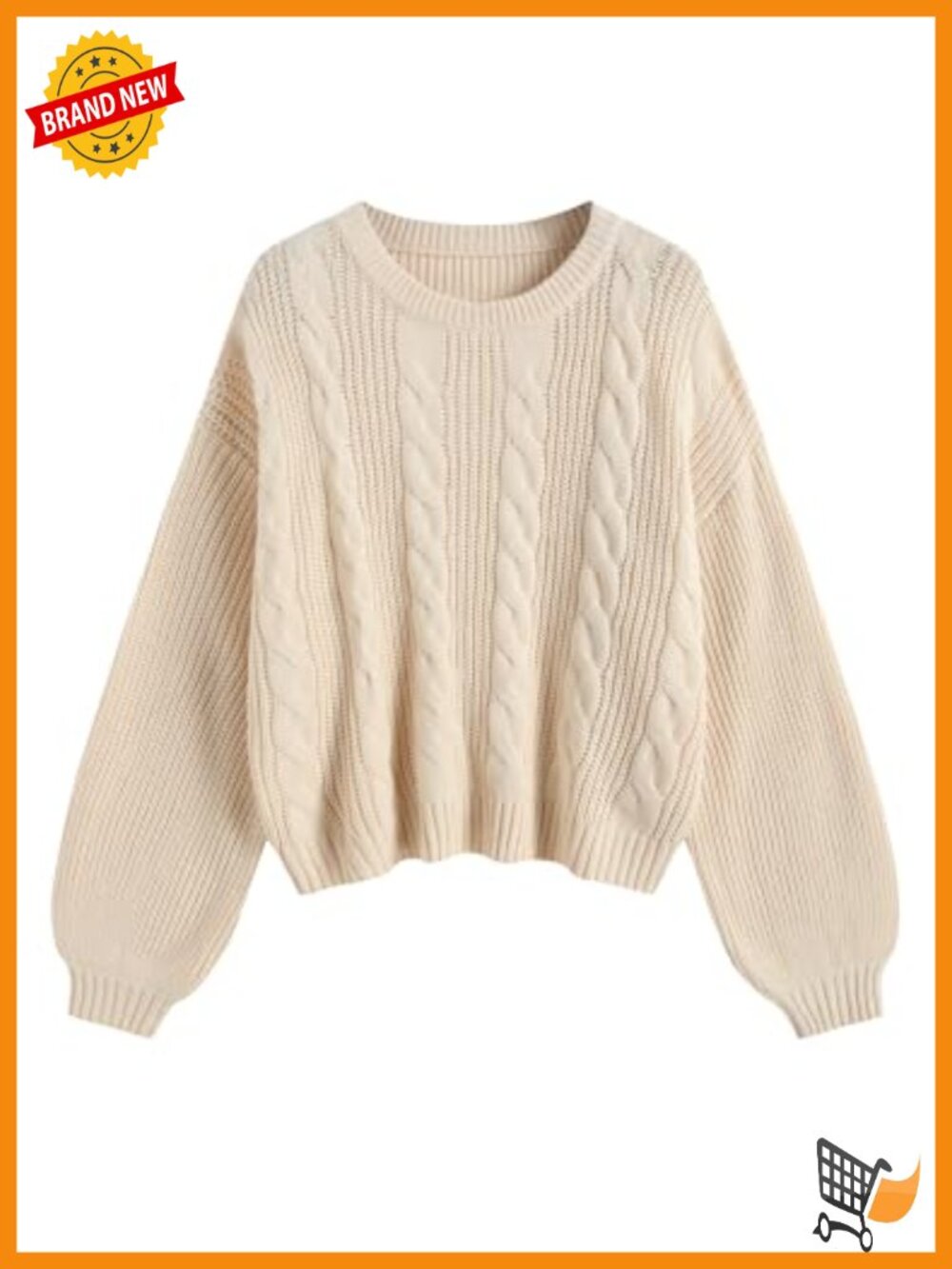 ZAFUL Women's Cable Knit Sweater Oversized Lantern Sleeve Pullover Top